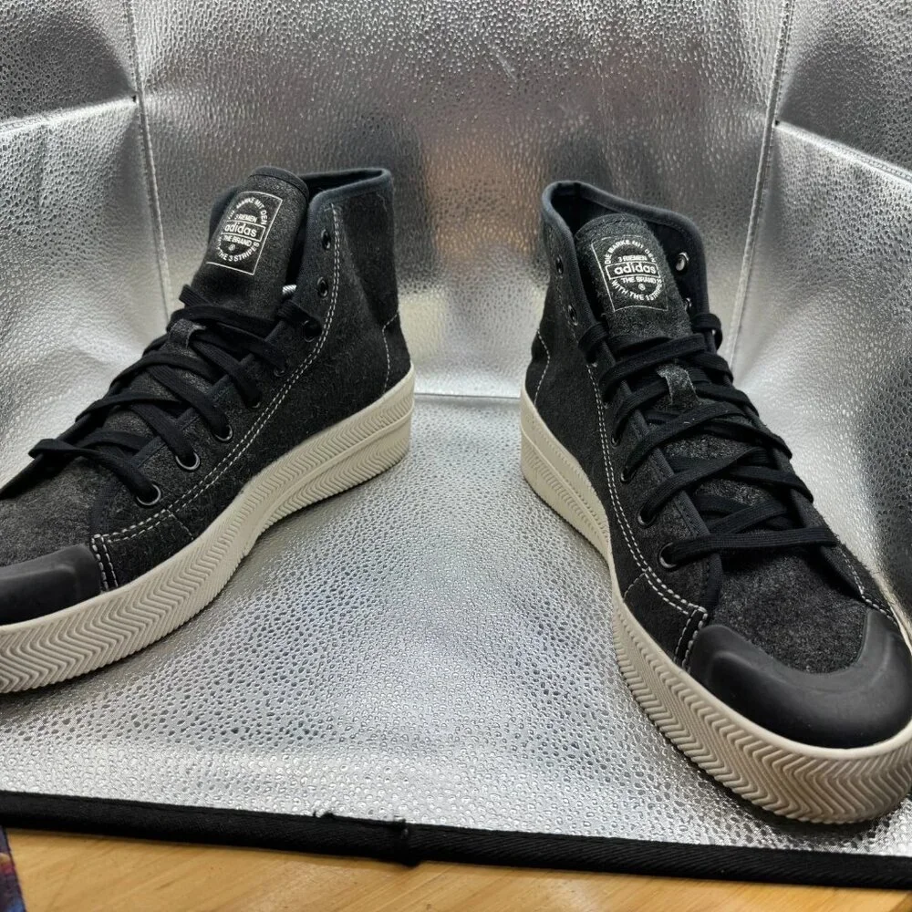 Size 11.5 Adidas Nizza 2‎ Black Mens Mid Top Lace Up Sneaker Shoes GX6309